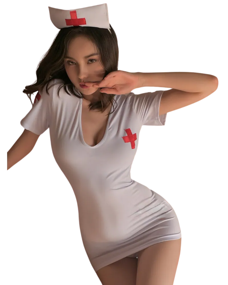 Asian women wearing a sexy nurse lingerie dress